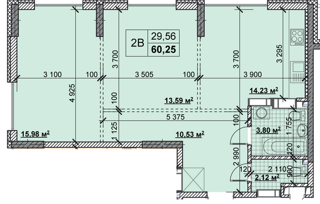 2-комнатная 60.25 м² в ЖК Новые Теремки от 18 500 грн/м², с. Новоселки