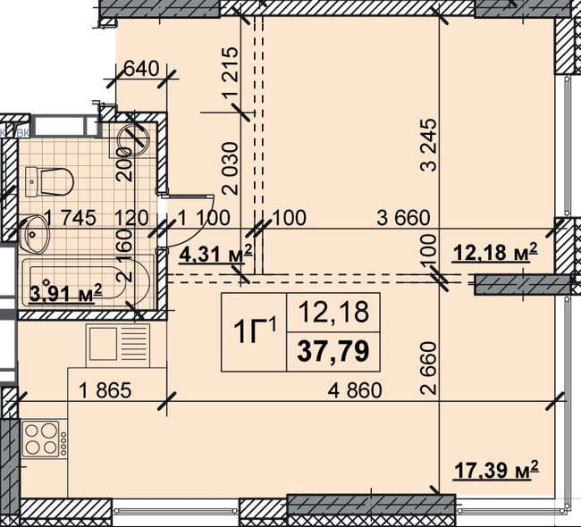 1-кімнатна 37.79 м² в ЖК Нові Теремки від 18 500 грн/м², с. Новосілки