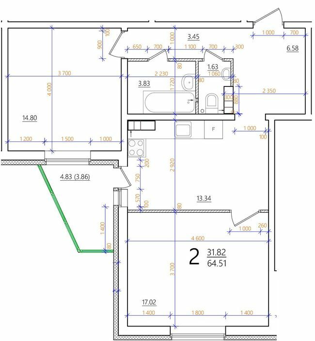 2-кімнатна 64.51 м² в ЖК Одеський бульвар від 23 300 грн/м², с. Новосілки