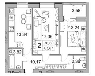 2-кімнатна 63.87 м² в ЖК Супернова від 18 000 грн/м², Луцьк