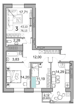 3-комнатная 76.13 м² в ЖК Супернова от 18 000 грн/м², Луцк