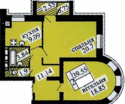 2-кімнатна 69.39 м² в ЖК Містечко від 18 500 грн/м², с. Софіївська Борщагівка