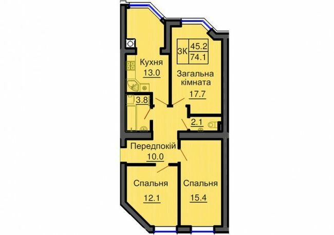 3-кімнатна 74.1 м² в ЖК Софія Сіті від 32 000 грн/м², с. Софіївська Борщагівка