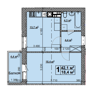 1-кімнатна 42.1 м² в ЖК Нова Конча-Заспа від 26 000 грн/м², с. Ходосівка