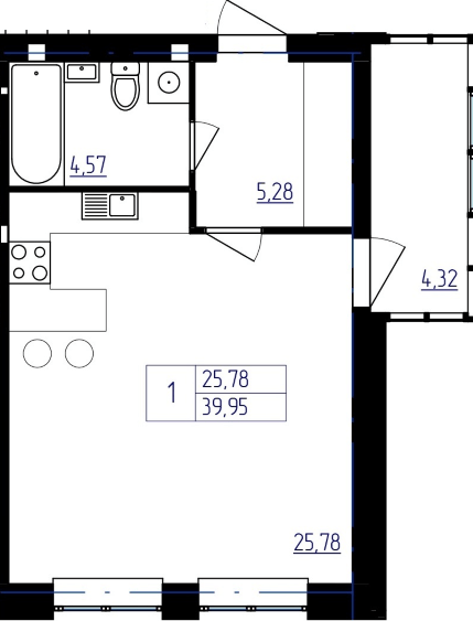 1-комнатная 39.95 м² в ЖК Уютный Хотов от застройщика, с. Хотов