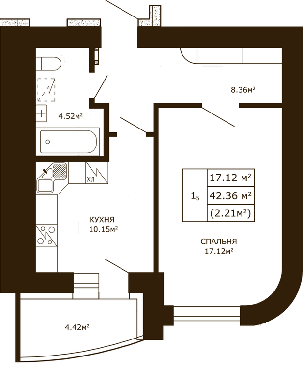 1-кімнатна 42.36 м² в ЖК Чайка від 17 300 грн/м², с. Чайки