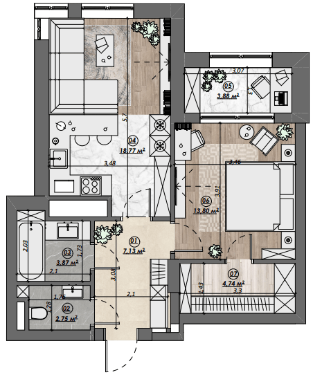 1-кімнатна 54.95 м² в ЖК Dynastia BC від 22 600 грн/м², м. Біла Церква