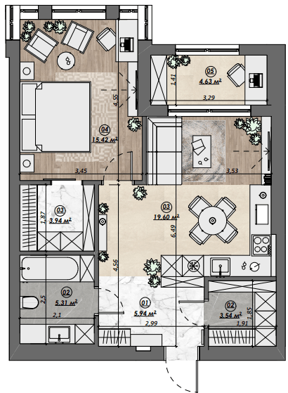 1-комнатная 58.38 м² в ЖК Dynastia BC от 22 600 грн/м², г. Белая Церковь