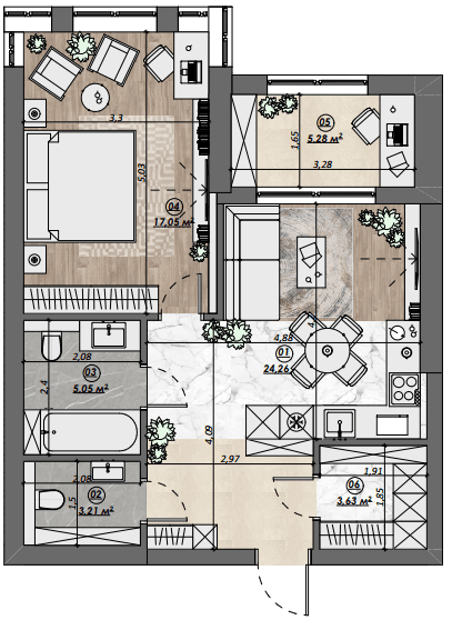 1-комнатная 58.5 м² в ЖК Dynastia BC от 22 600 грн/м², г. Белая Церковь