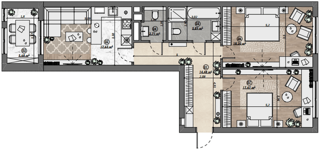 2-комнатная 82.08 м² в ЖК Dynastia BC от 29 550 грн/м², г. Белая Церковь