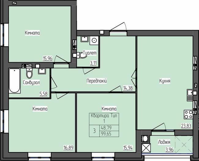 3-комнатная 99.65 м² в ЖК SkyCity от застройщика, г. Борисполь