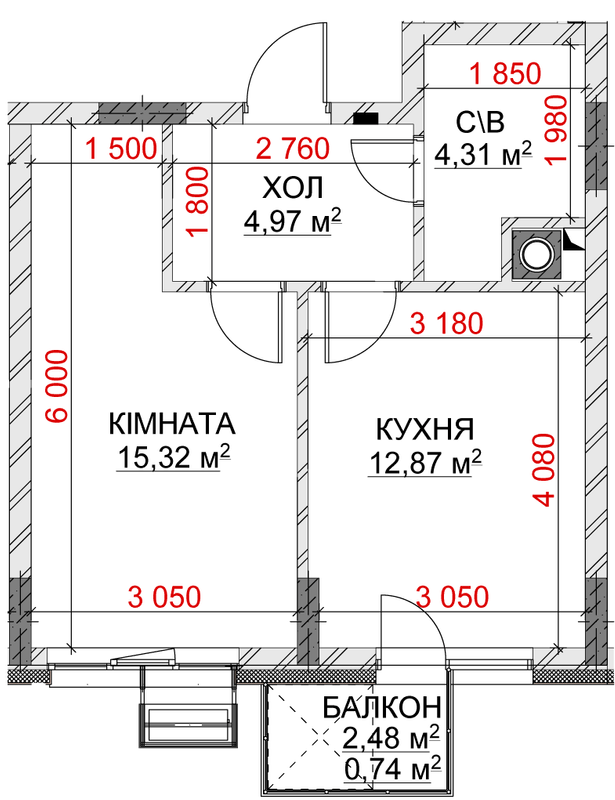 1-комнатная 38.21 м² в ЖК Riverside от 21 150 грн/м², с. Погребы