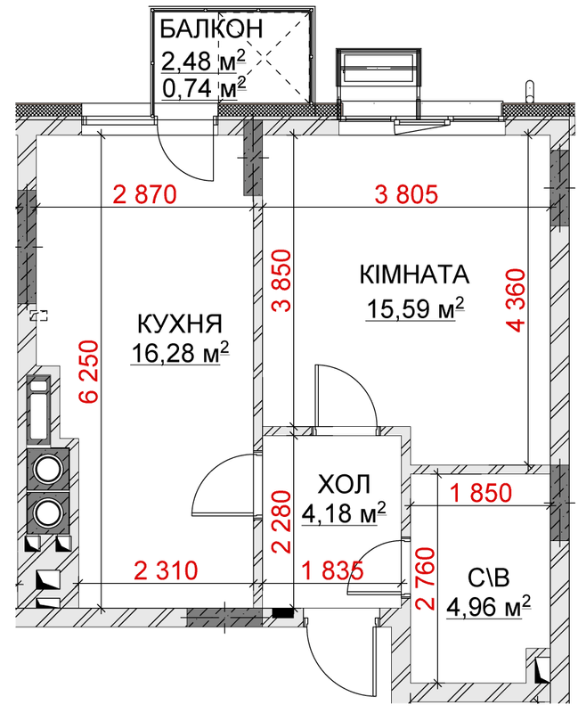 1-кімнатна 41.75 м² в ЖК Riverside від 31 500 грн/м², с. Погреби