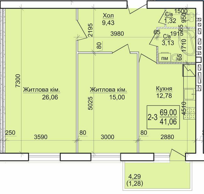 2-кімнатна 69 м² в ЖК Будинок №20 від 18 850 грн/м², м. Васильків