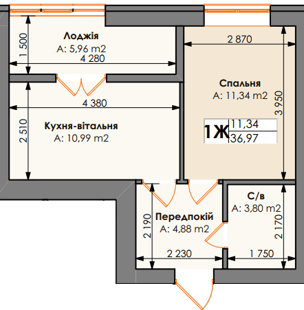 1-комнатная 36.97 м² в ЖК Бургундия от 24 650 грн/м², г. Ирпень