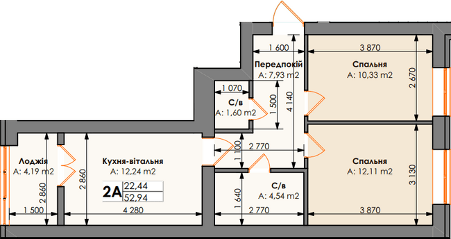 2-комнатная 52.94 м² в ЖК Бургундия от 24 350 грн/м², г. Ирпень