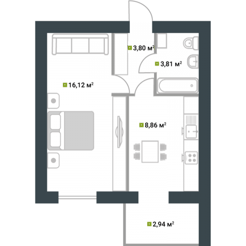 1-комнатная 35.53 м² в ЖК Idilika от 21 850 грн/м², г. Буча