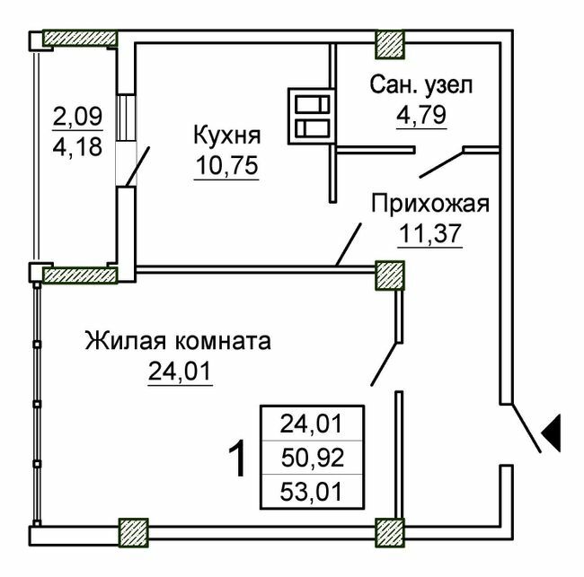 1-кімнатна 53.01 м² в ЖК Слобожанський квартал-2 від 25 750 грн/м², Харків