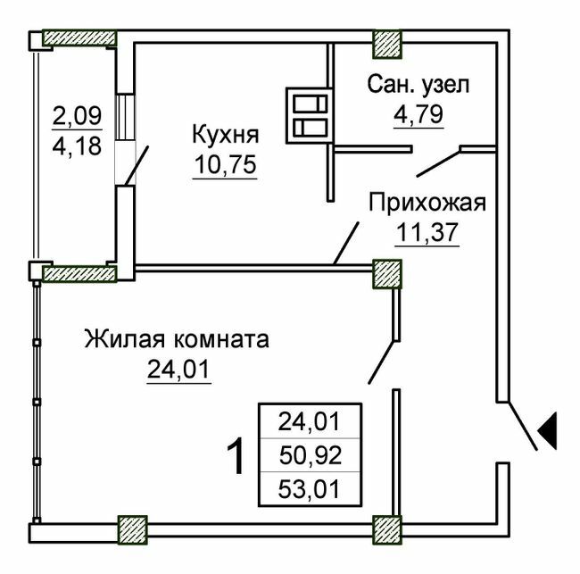 1-комнатная 53.01 м² в ЖК Слобожанский квартал-2 от 25 750 грн/м², Харьков