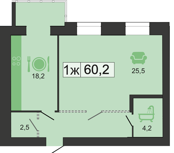 1-кімнатна 60.2 м² в ЖК River Park від 30 750 грн/м², Дніпро