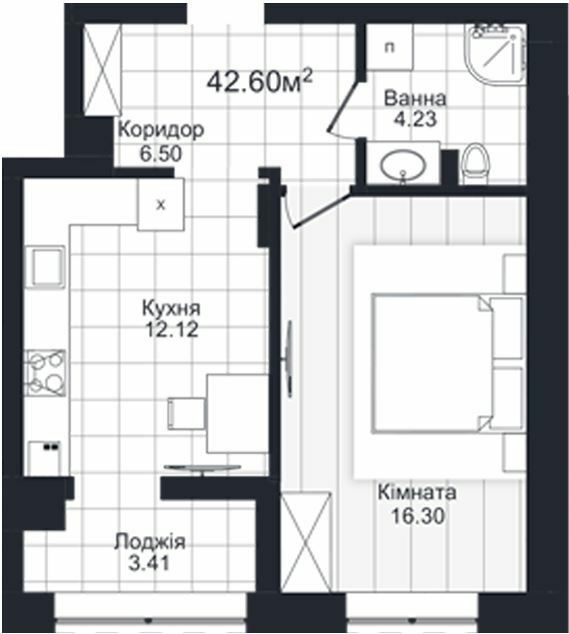 1-кімнатна 42.6 м² в ЖК Compass від 24 000 грн/м², Чернівці