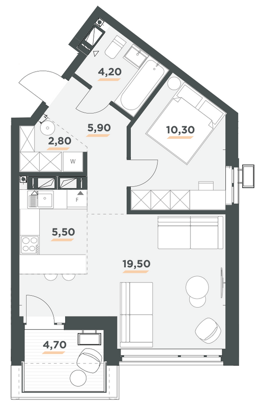 1-комнатная 50.5 м² в ЖК 31 от 49 000 грн/м², Киев