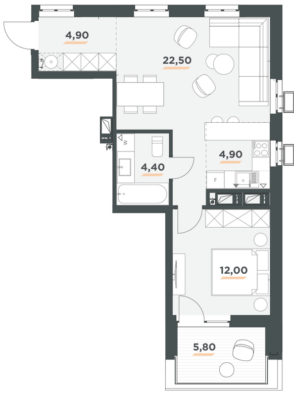 1-кімнатна 51.6 м² в ЖК 31 від 49 000 грн/м², Київ