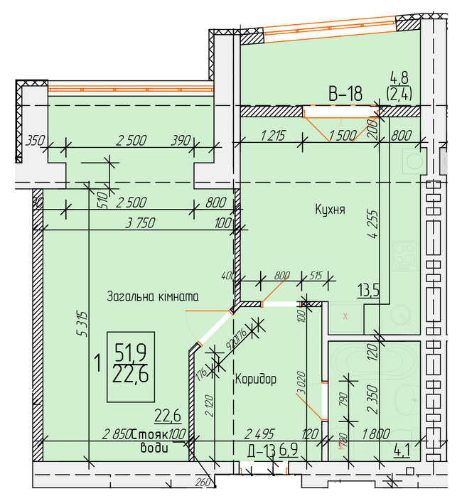 1-кімнатна 51.9 м² в ЖК на вул. Петра Калнишевського від 14 500 грн/м², м. Кременчук