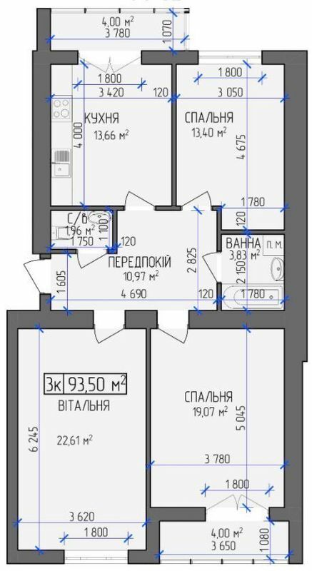 3-кімнатна 93.5 м² в ЖК на вул. Короля Данила, 3а від 18 450 грн/м², Івано-Франківськ