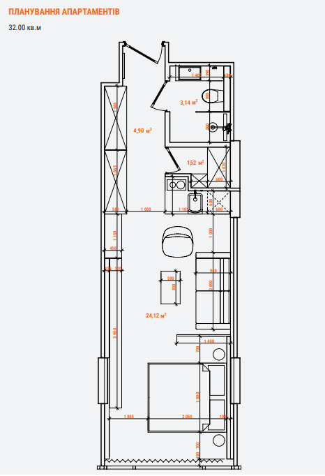 1-комнатная 32 м² в Апарт-отель Standard One Terminal от 88 700 грн/м², Киев