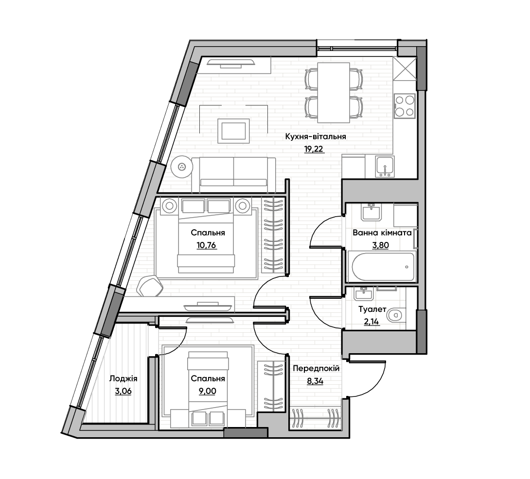 2-кімнатна 56.32 м² в ЖК Lucky Land від 30 056 грн/м², Київ