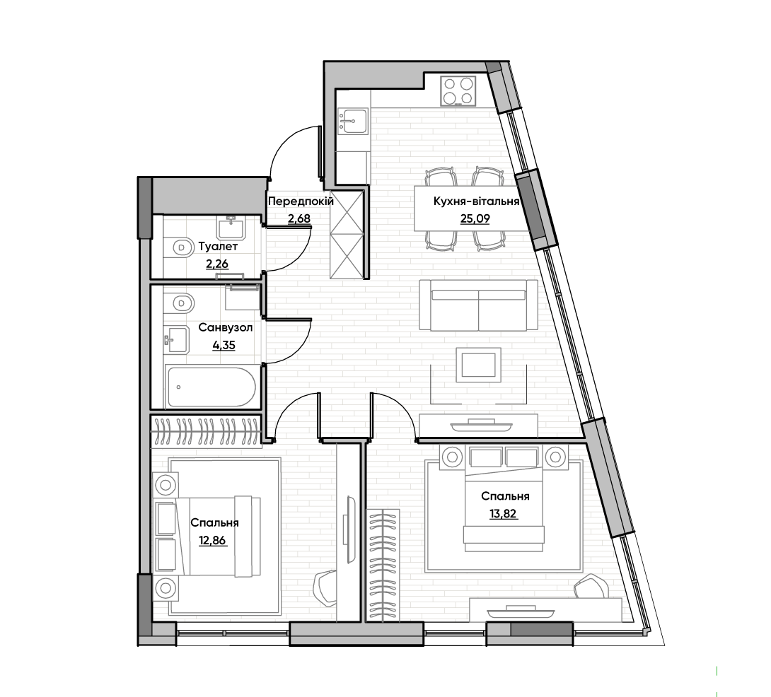 2-кімнатна 61.06 м² в ЖК Lucky Land від 38 607 грн/м², Київ