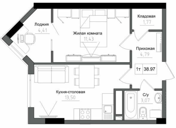 1-комнатная 38.97 м² в ЖГ ARTVILLE от 22 650 грн/м², пгт Авангард