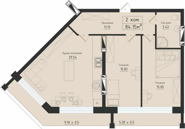 2-комнатная 86.32 м² в ЖК Avinion от 22 450 грн/м², Одесса