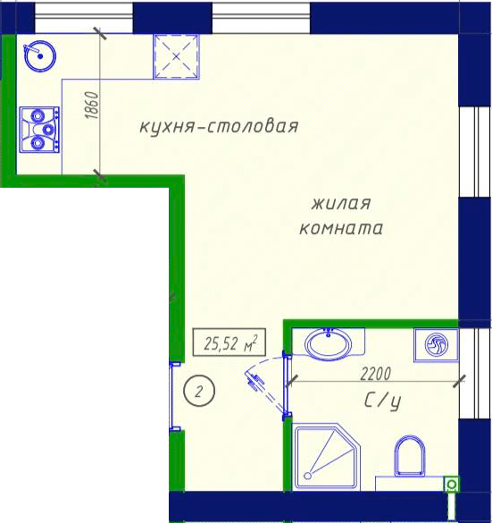 1-кімнатна 25.52 м² в ЖК Craft House від 20 700 грн/м², Одеса