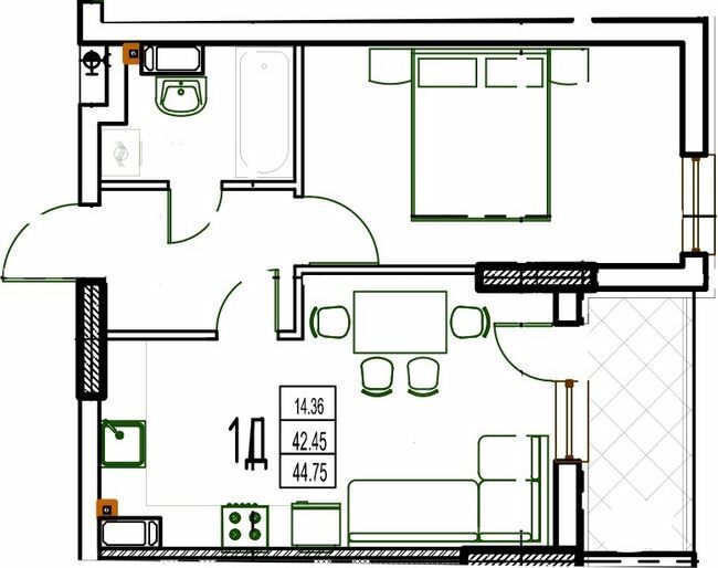 1-кімнатна 44.75 м² в ЖК DERBY Style House від 27 250 грн/м², Одеса
