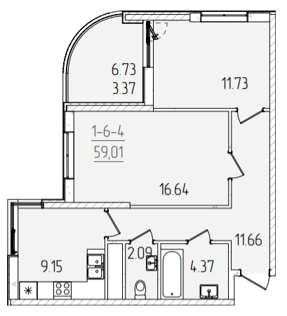 2-кімнатна 59.01 м² в ЖК KADORR City від 26 950 грн/м², Одеса