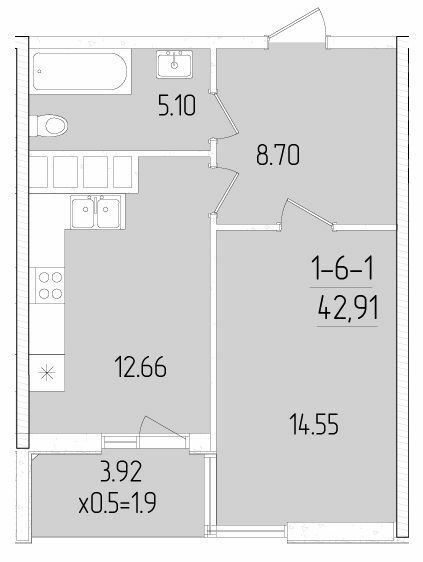 1-комнатная 42.91 м² в ЖК KADORR City от 24 450 грн/м², Одесса