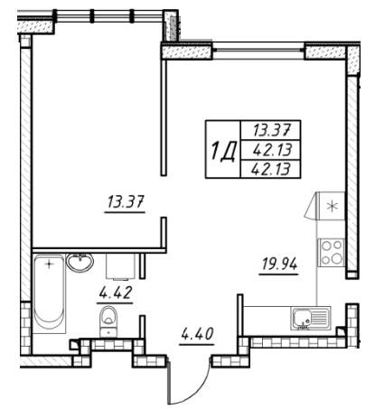 1-кімнатна 42.13 м² в ЖК Manhattan від 28 200 грн/м², Одеса