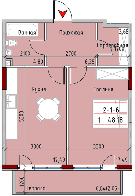 1-кімнатна 48.18 м² в ЖК MARINIST residence від 30 400 грн/м², Одеса
