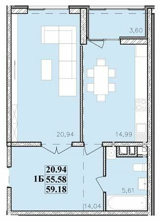 1-кімнатна 59.18 м² в ЖК Modern від 20 050 грн/м², Одеса