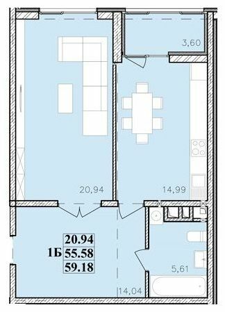 1-кімнатна 59.18 м² в ЖК Modern від 20 050 грн/м², Одеса