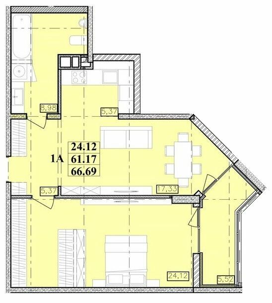 1-кімнатна 66.69 м² в ЖК Modern від 20 050 грн/м², Одеса