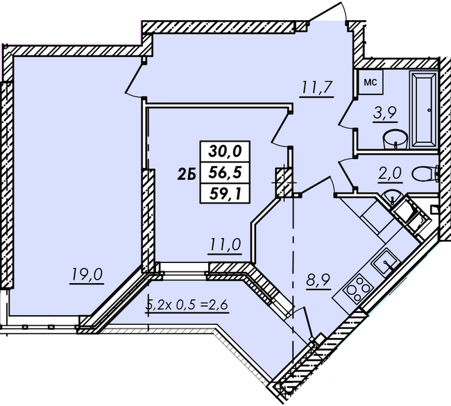 2-комнатная 59.1 м² в ЖК RealPark от 16 600 грн/м², Одесса