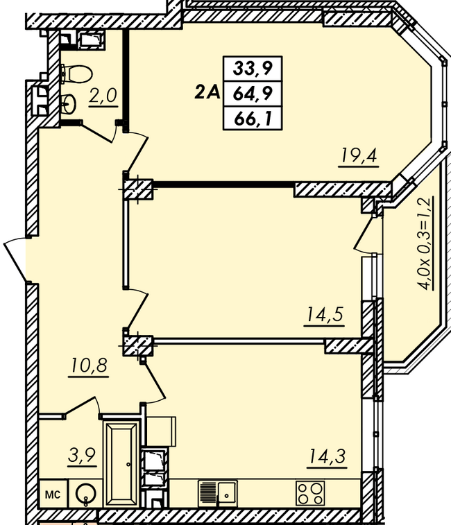 2-кімнатна 66.1 м² в ЖК RealPark від 16 600 грн/м², Одеса