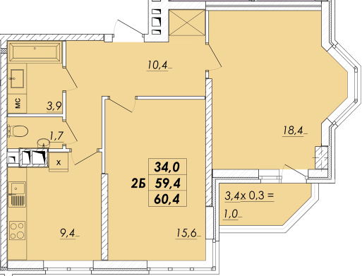 2-кімнатна 60.4 м² в ЖК RealPark від 18 450 грн/м², Одеса