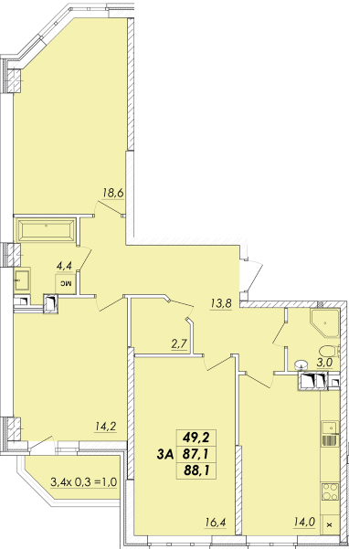 3-кімнатна 88.1 м² в ЖК RealPark від 18 450 грн/м², Одеса