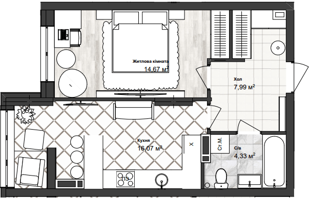 1-комнатная 43.06 м² в ЖК Sea Town от 19 950 грн/м², Одесса