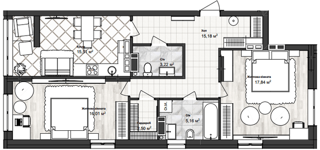 2-кімнатна 75.49 м² в ЖК Sea Town від 19 350 грн/м², Одеса