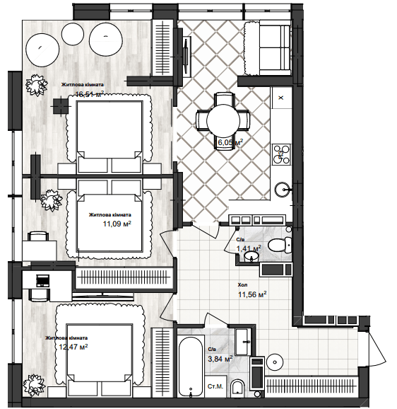 3-комнатная 72.93 м² в ЖК Sea Town от 18 750 грн/м², Одесса